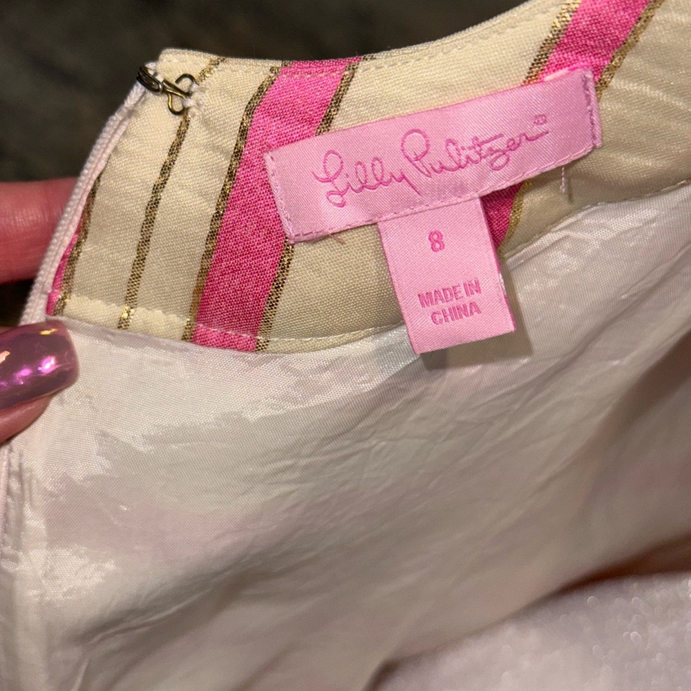 Lilly Pulitzer Pink and Cream Striped Dress Size 8 - Picture 5 of 8